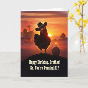 Brother 21st Birthday Cute Chicken Funny Card