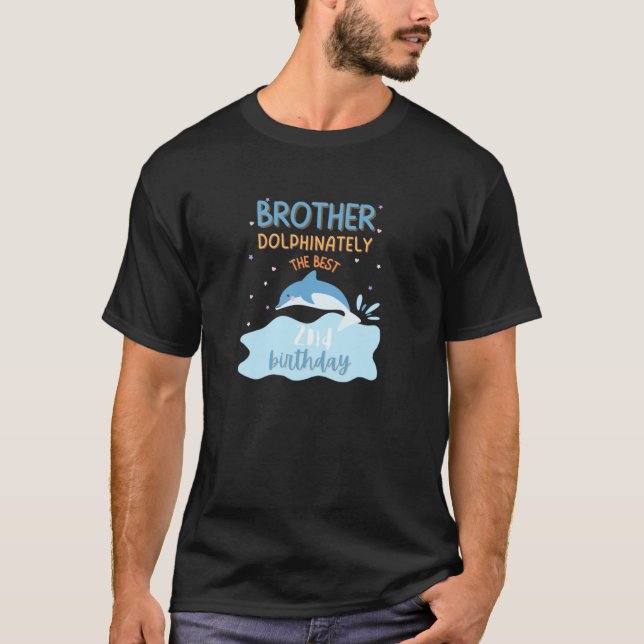 Brother 2nd Birthday Dolphin Bday Party Family Mat T-Shirt (Front)