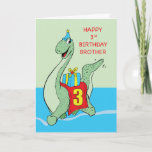 Brother, 3rd Birthday Dinosaur Card<br><div class="desc">Give your dear brother a gigantic 3rd birthday greeting with this dinosaur covered card. Surely he will love this one seeing that the cute dinosaur on the front is rushing to deliver his gift.</div>