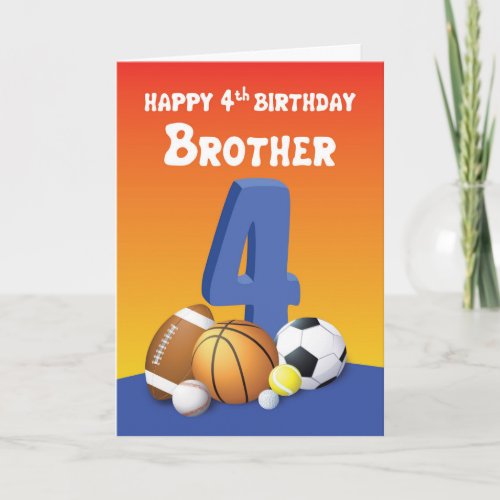 Brother 4th Birthday Sports Balls Card