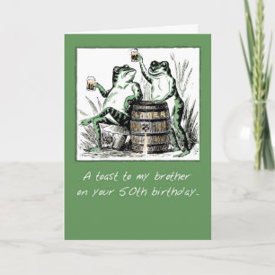 Brother, 50th Birthday, Frogs with Beer Card