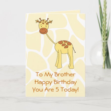 Brother, 5th Birthday. Cute Giraffe Cartoon. Card