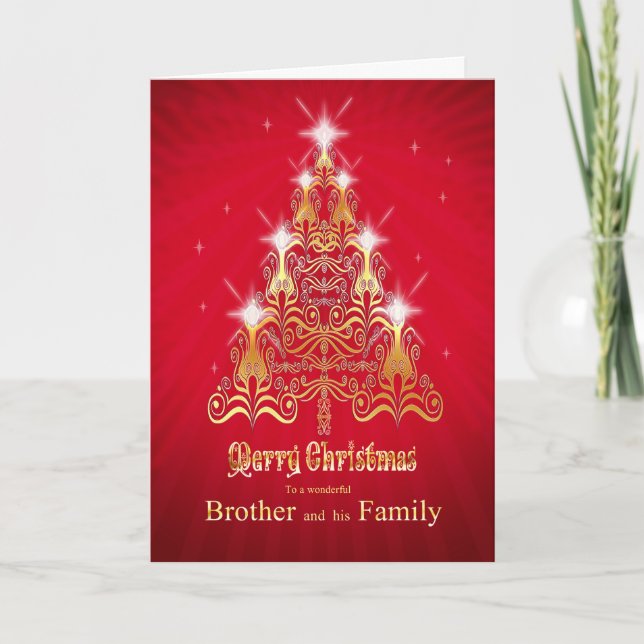 Brother and family, Christmas tree Christmas card (Front)