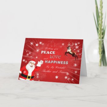 Brother And Fiancee  Santa And A Reindeer Holiday Card by SupercardsChristmas at Zazzle