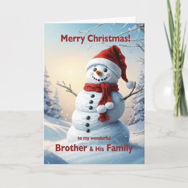 Brother and his Family Christmas Snowman  Holiday Card (Front)