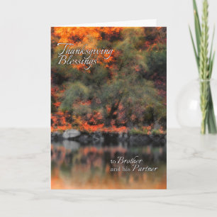 Brother and his Partner Thanksgiving Autumn Lake Holiday Card