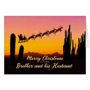 Brother and Husband Christmas Santa Over Desert Cards