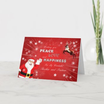 Brother And Partner  Santa And A Reindeer Holiday Card by SupercardsChristmas at Zazzle