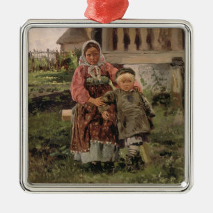 Brother and Sister, 1880 Metal Ornament