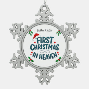 Brother and Sister First Christmas in Heaven Snowflake Pewter Christmas Ornament