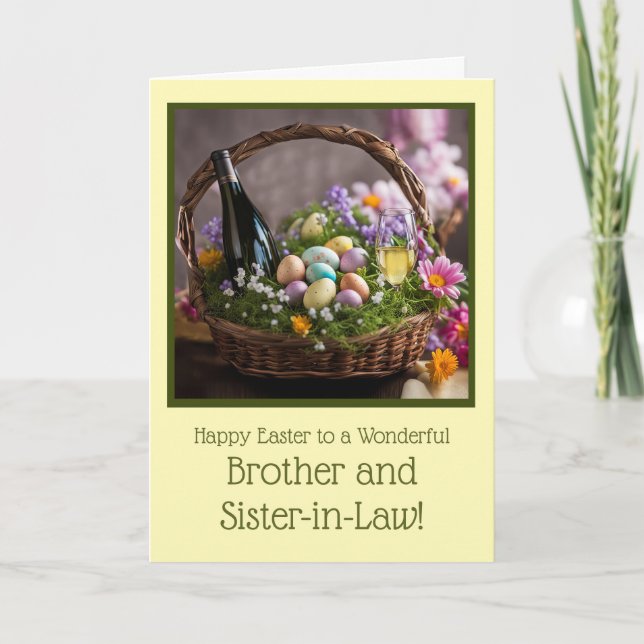 Brother and Sister In Law Funny Easter with Wine Card (Front)