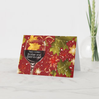Brother and Sister in Law Happy Holidays with Wine Holiday Card