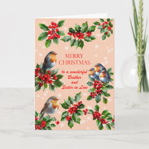 Brother and Sister in Law Robins Holly Christmas Holiday Card