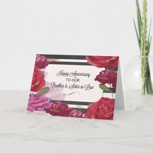 Brother and Sister-in-Law Wedding Anniversary Rose Card (Front)