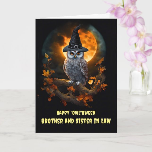 Brother and Sister in Law Wife Cute Owl Halloween  Card (Orchid)