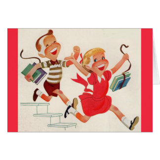 brother and sister on their way to school cards