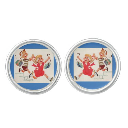 brother and sister on their way to school cufflinks