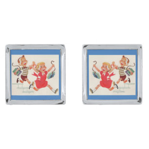 brother and sister on their way to school cufflinks