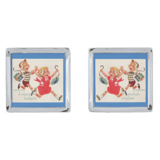 brother and sister on their way to school cufflinks