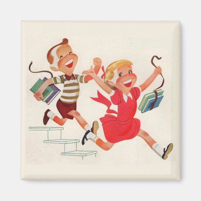 brother and sister on their way to school magnet (Front)