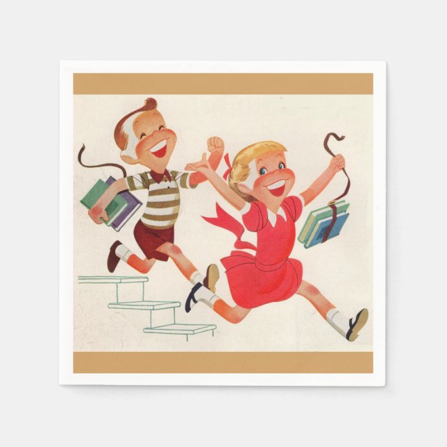 brother and sister on their way to school napkins (Front)