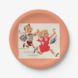 brother and sister on their way to school paper plates