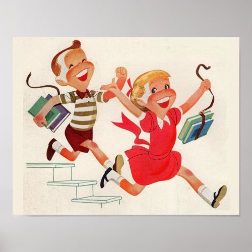 brother and sister on their way to school poster