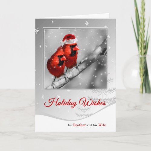 Brother and Wife Red Cardinal Pair Holiday Card
