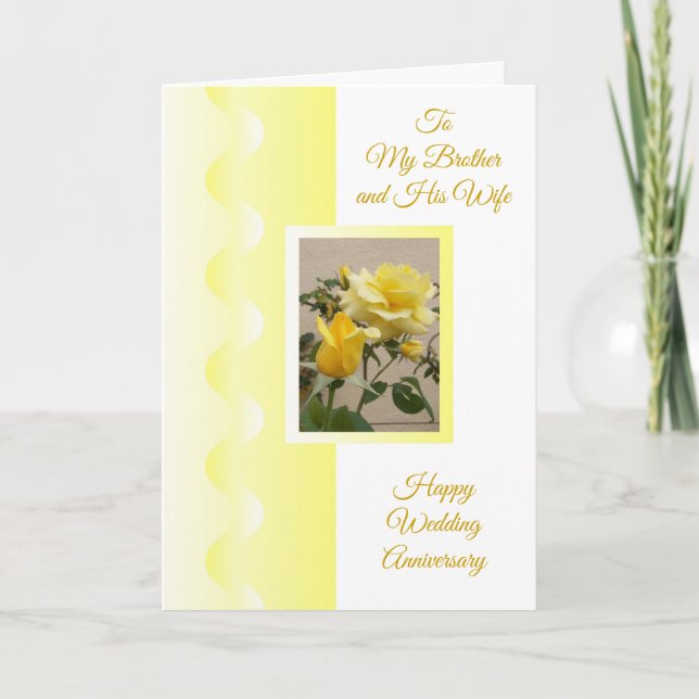 Brother And Wife Wedding Anniversary Yellow Rose Card (Front)