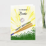 Brother Baseball Birthday Card<br><div class="desc">Give your baseball loving brother a baseball and bat card with an explosive baseball theme! A baseball and bat with the words 'To a wonderful brother'.</div>