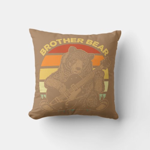 Brother Bear Guitar Player Retro Bear Guitarist  Throw Pillow