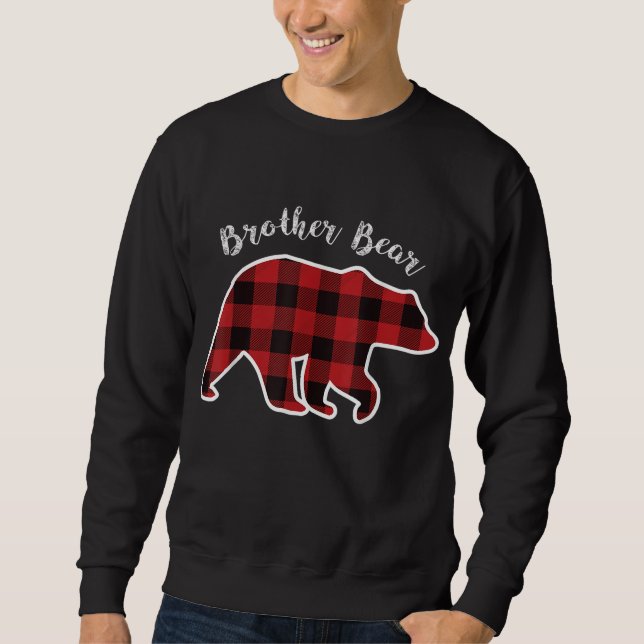 BROTHER BEAR Men Red Plaid Christmas Pajama Family Sweatshirt (Front)