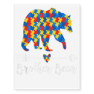 Brother Bear Puzzle Autism Awareness Fathers Gift Temporary Tattoos