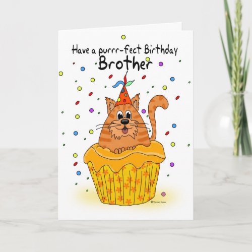 brother birthday card with ginger cupcake cat