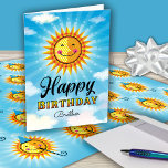 Brother Birthday Cute Sun Card<br><div class="desc">Make your Brother feel special on her birthday by sending her this cheerful smiling decorative Yellow and orange sun floating in the blue sky with clouds. Inside text says "The sun started shining just a little brighter on the day you were born."</div>