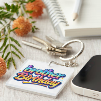 Brother Birthday Gift Colorful Rainbow Text Keychain