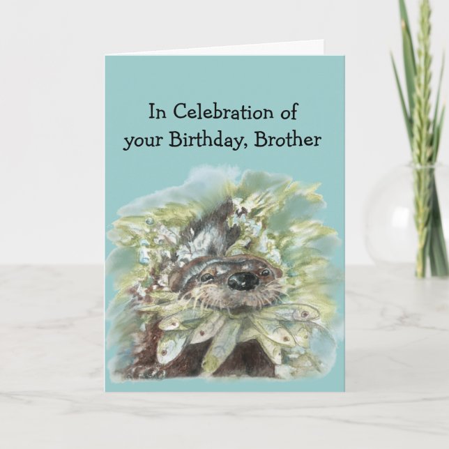 Brother Birthday Humor Cute Watercolor Otter Card (Front)