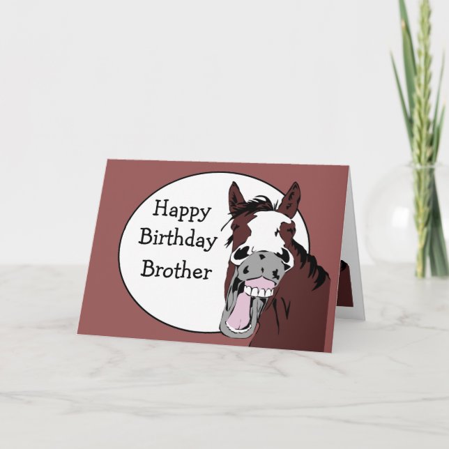 Brother Birthday Humor with Horse Cartoon Card (Front)