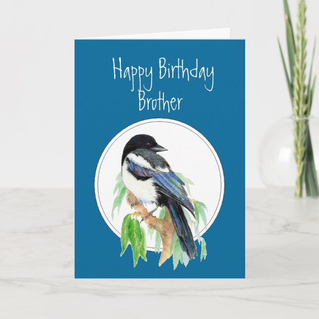 Brother Birthday Magpie, Bird, Nature Card (Front)