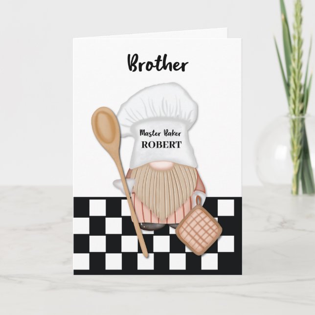 Brother Birthday Whimsical Gnome Baker Baking Card (Front)