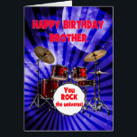 Brother Birthday You Rock Drums<br><div class="desc">A birthday card for a brother. Turn up the volume on birthday wishes! Featuring a striking set of drums and the phrase "You rock the universe, " this card is a high-energy way to celebrate the life of the party. Whether they’re a drummer or just have rock star vibes, this...</div>