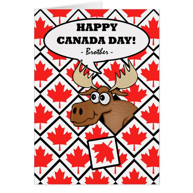 Brother Canada Day Funny Moose Maple  Leaves Cards (Front)