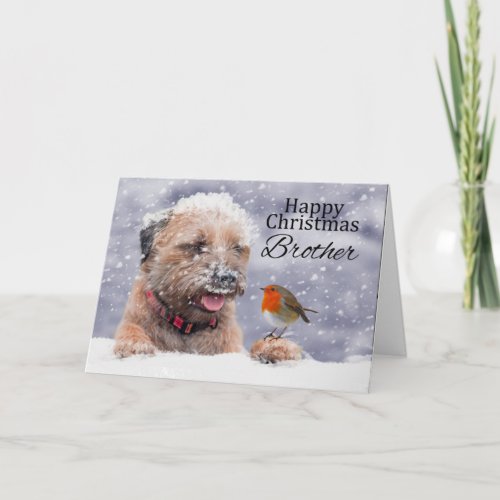 Brother Christmas Border Terrier Dog Card