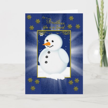 Brother Christmas Card, Blue With Snowman Holiday Card