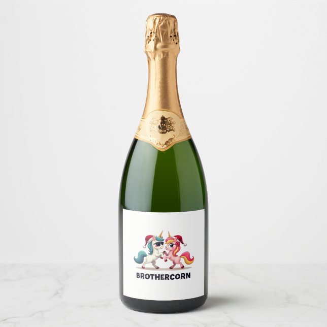 Brother-corn Unicorn Matching Family Pajama Christ Sparkling Wine Label (Front)