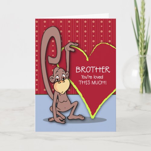 Brother Cute Monkey on Valentines Day Holiday Card