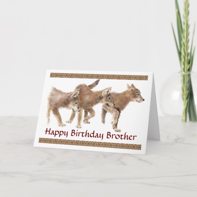 Brother Cute Wolf , Wolves,Pups  Birthday Card (Front)