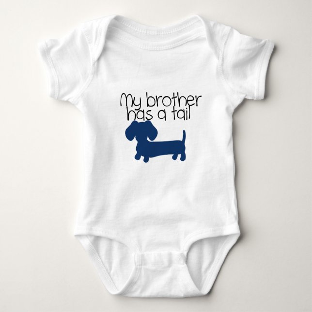 Brother (Dachshund) has a tail (blue) Baby Bodysuit (Front)