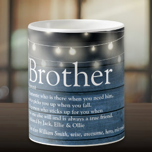 Brother Definition Blue Rustic Wood String Lights Coffee Mug