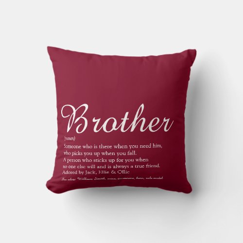Brother Definition Cool Fun Burgundy Modern Throw Pillow
